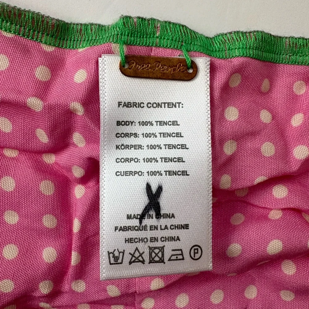Free People Pink Polka Dot Scarf with Green Trim